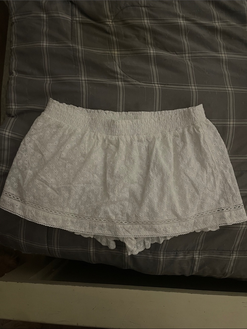 Forever 21 White Eyelet Lounge Skirt-Style Sleep Shorts